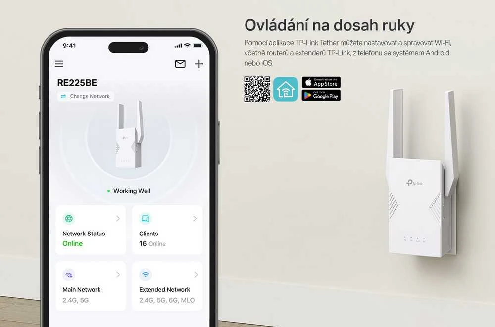 Maršrutizatorius TP-LINK BE3600 dviejų dažnių „Wi-Fi 7“ diapazono ilgintuvas | RE225BE | 802.11ax | 2882/688 Mbit/s | Ethernet LAN (RJ-45) jungtys: 1 | MU-MiMO: Ne | ne PoE | Antenos tipas: išorinė