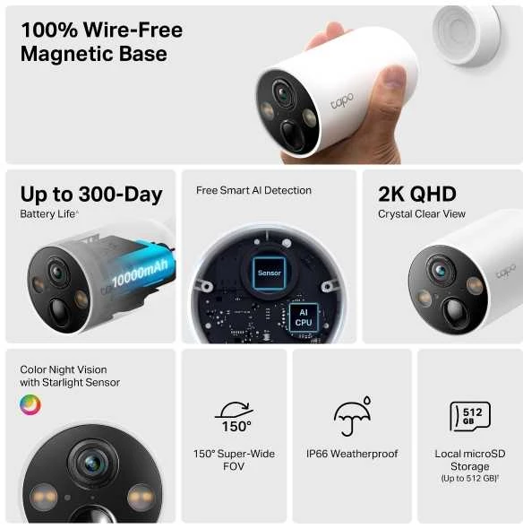 TP-Link Tapo C425 rinkinys 4x puiki kamera C425 (4MP, 2K QHD, 1440p, IR 15m, WiFi, micro SD kortelė, IP66)