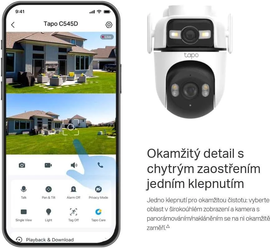 TP-LINK | Dviejų objektyvų apsaugos „Wi-Fi“ kamera | Tapo C545D | Kupolinė | 3 MP | 6 mm | IP66 | H.264 | „MicroSD“, iki 512 GB