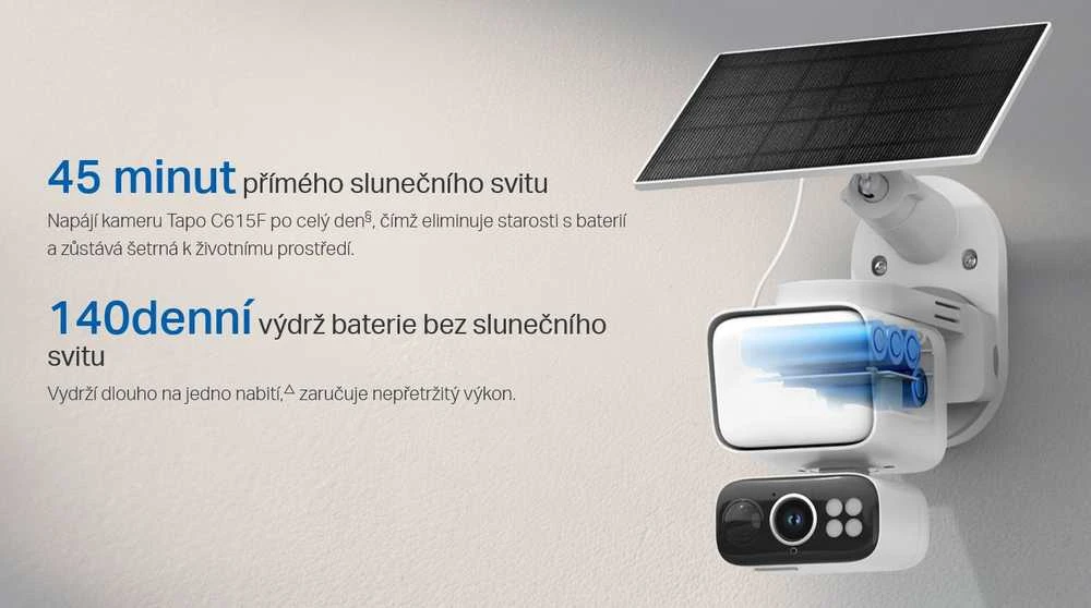 TP-LINK | Tapo C615F KIT | Saulės energija varomas prožektorius su horizontalia/pakreipiama apsaugos kamera | 3 MP | F/1.6 | H.264 | „MicroSD“ kortelė iki 512 GB