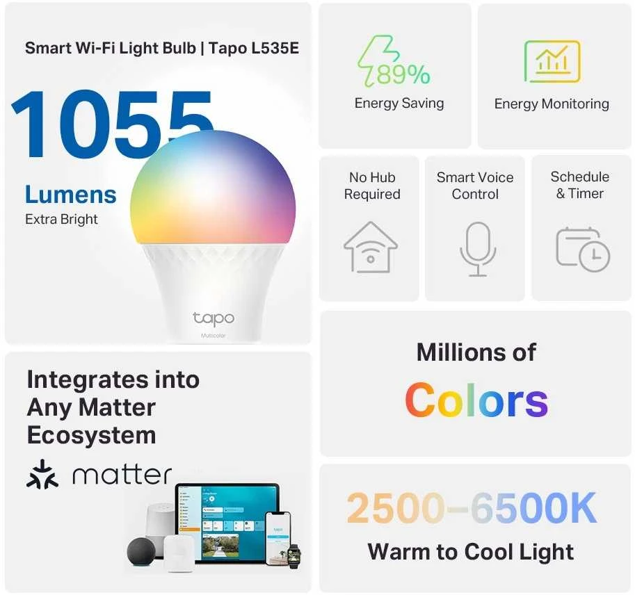 TP-Link Tapo L535E išmanioji „Wi-Fi“ LED lemputė