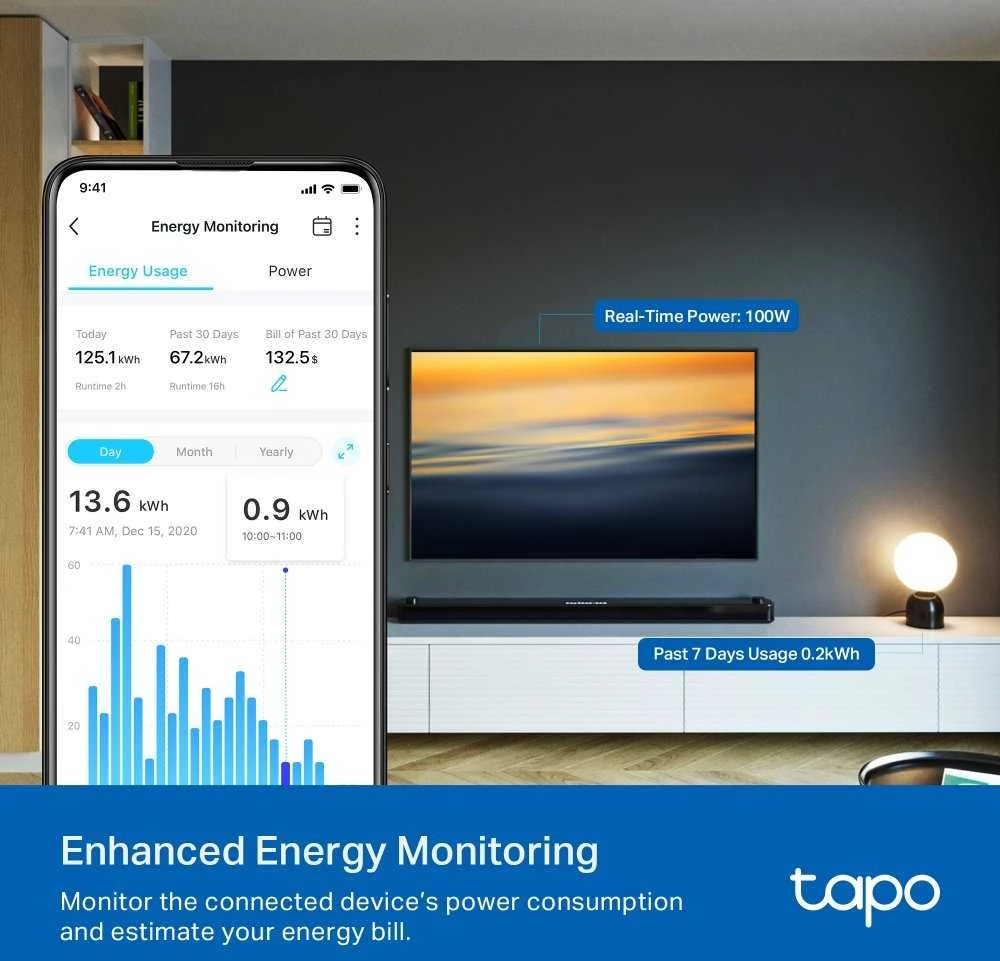 TP-LINK | Mini Smart Wi-Fi kištukas, energijos stebėjimas | Tapo P110M