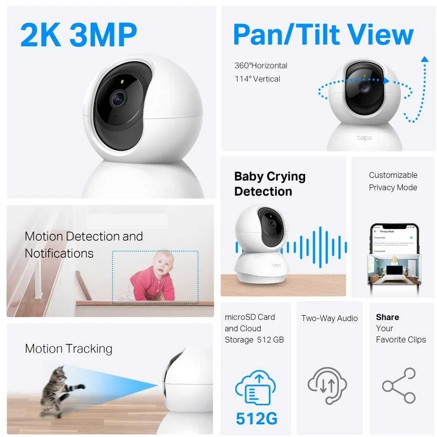 TP-LINK | Pakreipiama/sukama namų apsaugos Wi-Fi kamera | TC71 | PTZ | 3 MP | 4 mm/F2.4 | Micro SD, maks. 512 GB