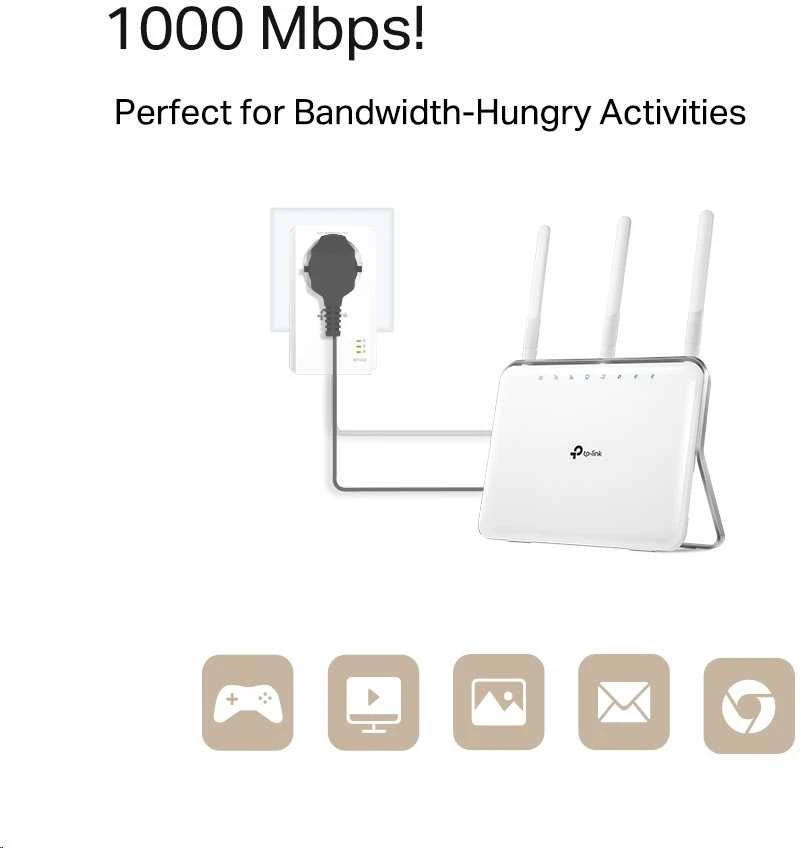 TP-LINK | AV1000 Gigabit Passthrough Powerline Adapteris | TL-PA7017P | 1000 Mbit/s | Ethernet LAN (RJ-45) jungtys 1 | Nėra „Wi-Fi“ | Papildomas lizdas