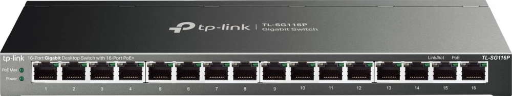 Šakotuvas TP-LINK TL-SG116P 16 prievadų gigabito darbalaukio komutatorius su 16 prievadų PoE+ | TP-LINK | 16 prievadų gigabito darbalaukio komutatorius | TL-SG116P | Nevaldomas | Stalinis