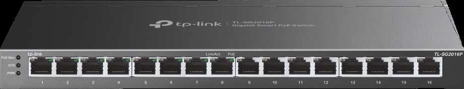Šakotuvas TP-LINK | „etStream“ 16 prievadų gigabito išmanusis komutatorius su 8 prievadų „PoE+“ | TL-SG2016P | Valdomas žiniatinklyje | Stalinis | Maitinimo šaltinis: išorinis