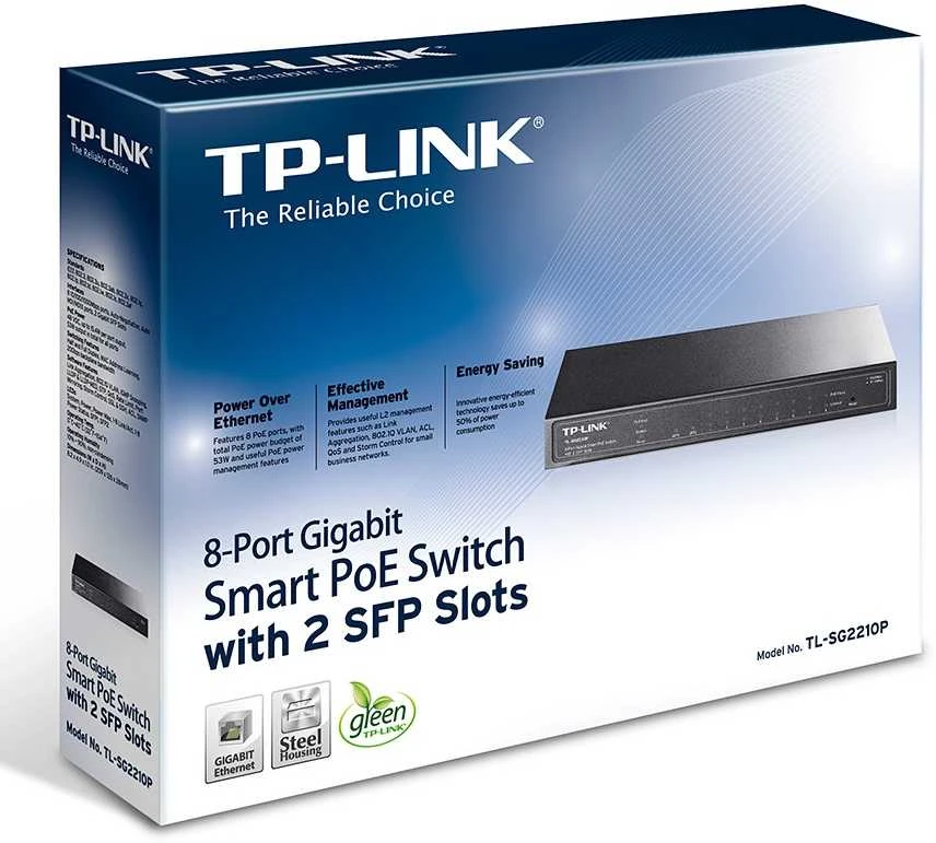 Šakotuvas TP-LINK | Jungiklis | TL-SG2210P | Tvarkomas žiniatinklis | Darbalaukis | SFP jungtys kiekis 2 | Maitinimas per Ethernet (PoE) jungtys kiekis 8 | Maitinimo tipas Išorinis | 36 mėn.
