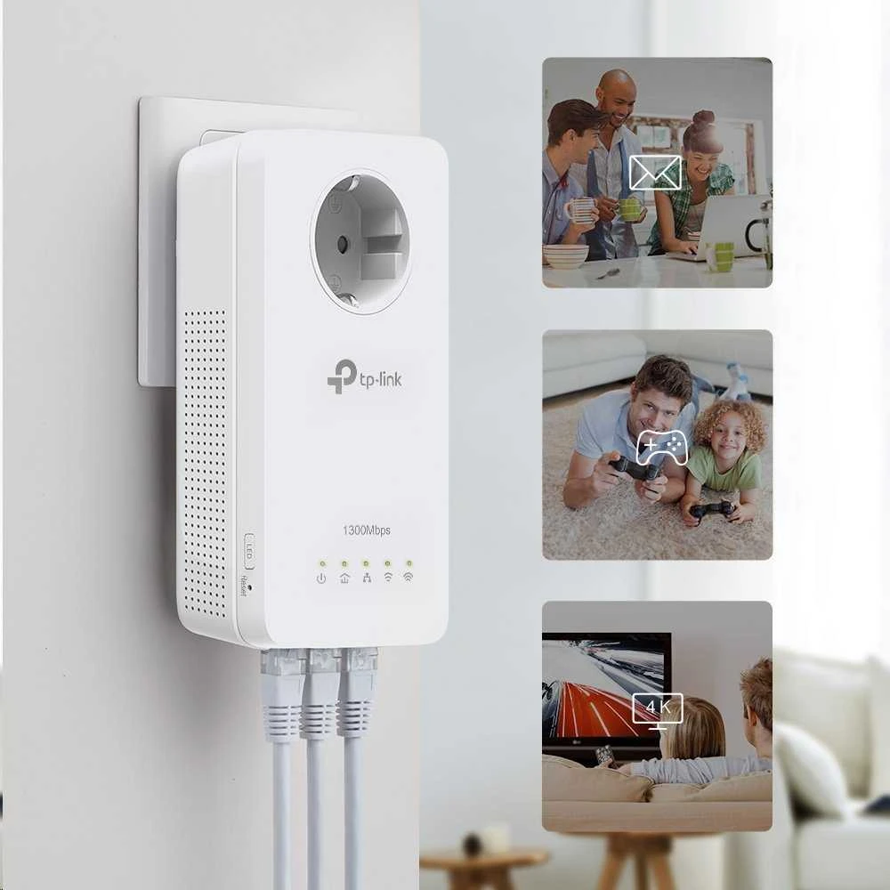 TP-LINK | AV1300 gigabito „Passthrough Powerline“ kintamosios srovės „Wi-Fi“ rinkinys | TL-WPA8631P rinkinys | 1300 Mbps | Ethernet LAN (RJ-45) jungtys 3 | 802.11ac | Papildomas lizdas