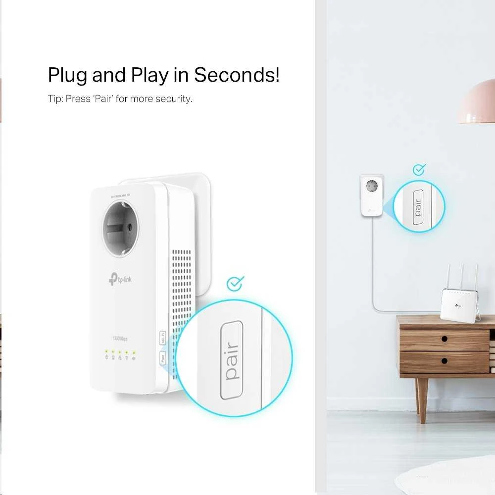 TP-LINK | AV1300 gigabito „Passthrough Powerline“ kintamosios srovės „Wi-Fi“ rinkinys | TL-WPA8631P rinkinys | 1300 Mbps | Ethernet LAN (RJ-45) jungtys 3 | 802.11ac | Papildomas lizdas