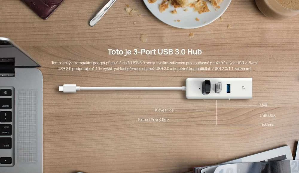 TP-LINK | USB 3.0 C tipo į gigabito Ethernet tinklo adapteris su 3 prievadų USB 3.0 A tipo šakotuvu | UE330C