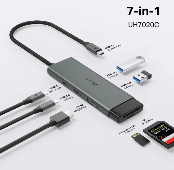TP-LINK UH7020C USB tipo C 7 prievadų šakotuvas | TP-LINK