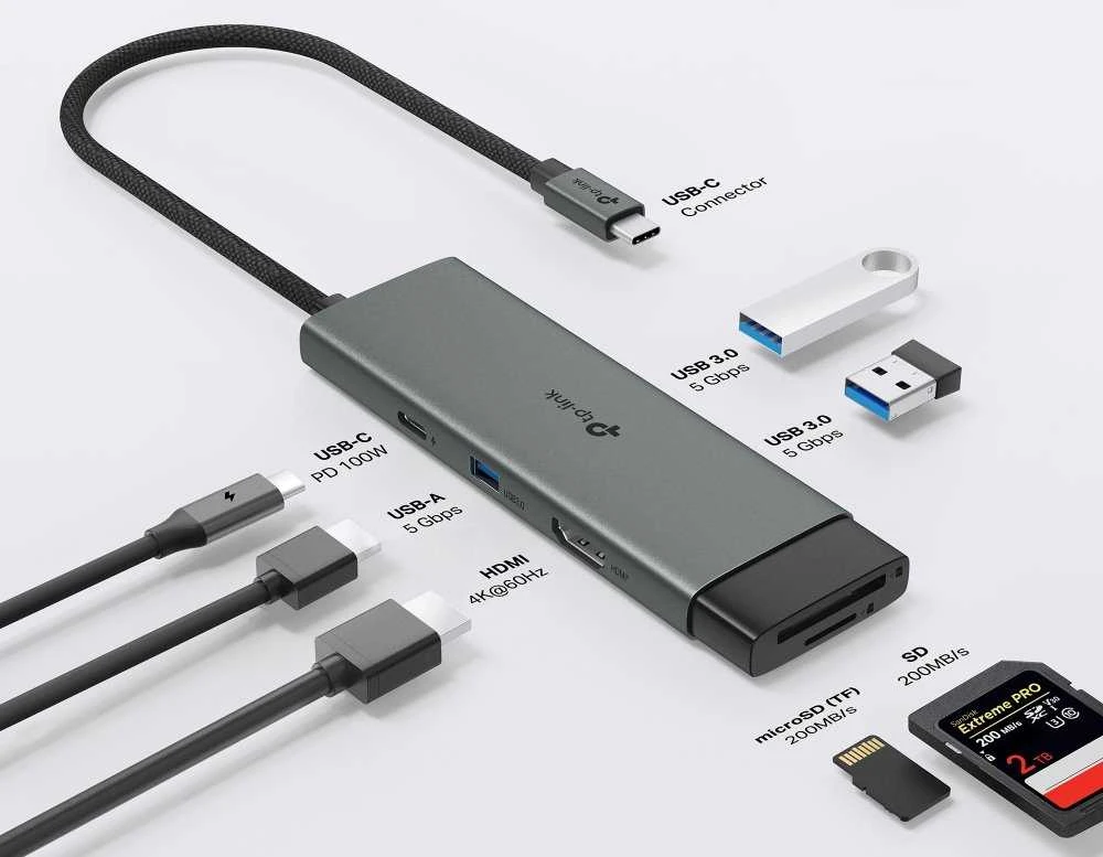 TP-Link 7-in-1 įrenginių prijungimo adapteris