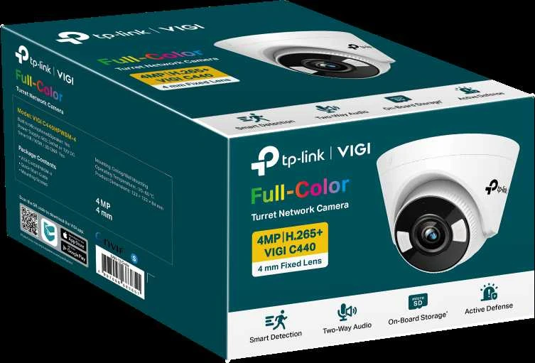 TP-LINK | VIGI 4MP visų spalvų bokštelio tinklo kamera | VIGI C440 | Kupolas | 4 MP | 4 mm | H.265+/H.265/H.264+/H.264 | MicroSD