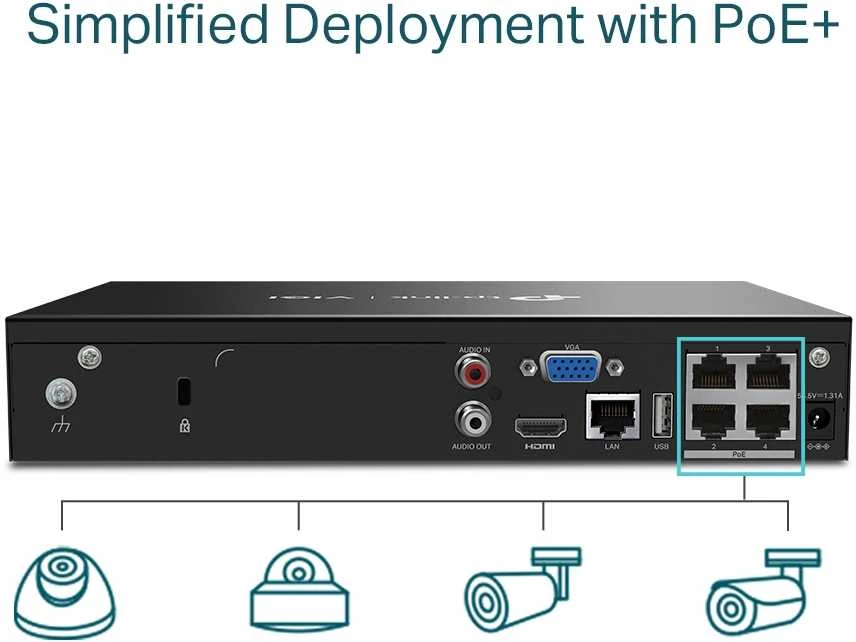 TP-LINK | PoE+ tinklo vaizdo įrašymo įrenginys | VIGI NVR1004H-4P | 1 | 4 kanalas