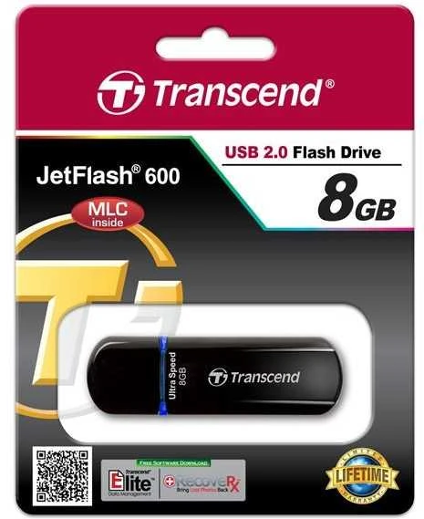 Transcend Mėlyna USB atmintinė 8 GB USB 2.0 didelės spartos - JETFLASH 600 MLC Mėlynas