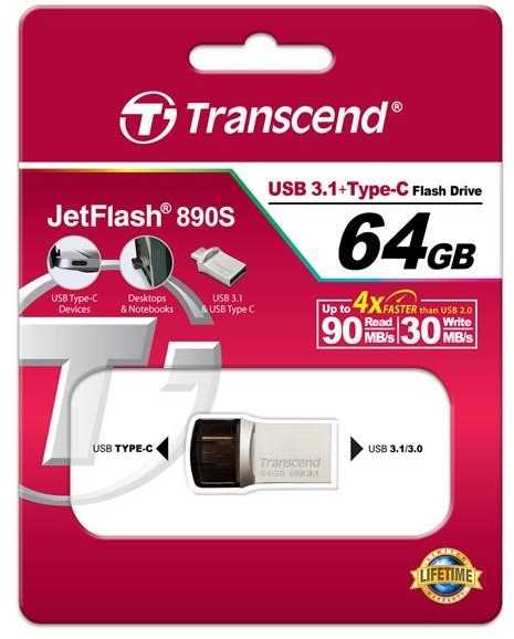 Transcend JetFlash 890S 64GB OTG USB Type-C + USB 3.1