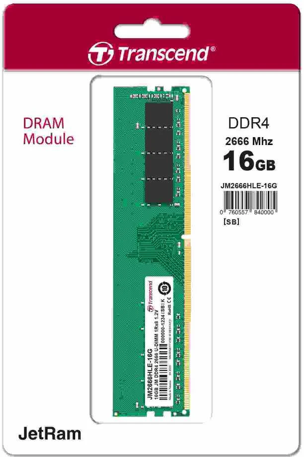 RAM TRANSCEND 16GB JM DDR4 2666Mhz U-DIMM 1Rx8 2Gx8 CL19 1.2V