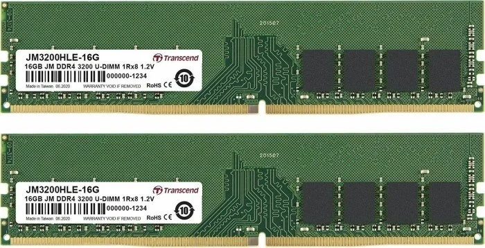 TRANSCEND JetRam 32GB KIT DDR4 3200Mhz U-DIMM 1Rx8 2Gx8 CL22 1.2V