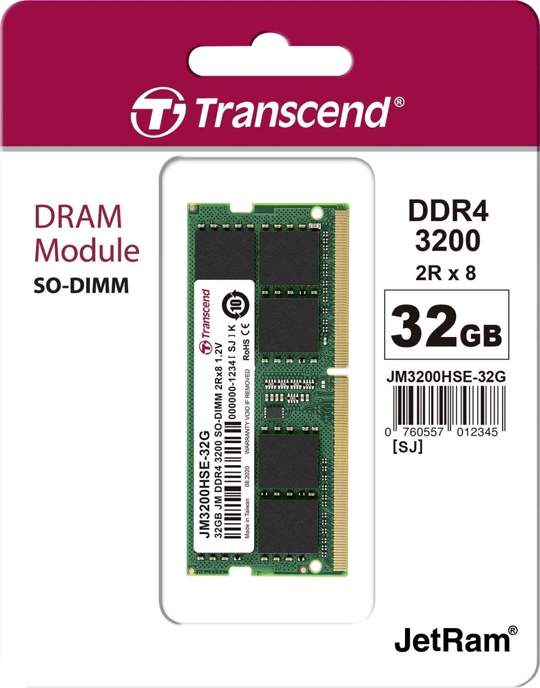 RAM TRANSCEND 32GB JM DDR4 3200Mhz SO-DIMM 2Rx8 2Gx8 CL22 1.2V