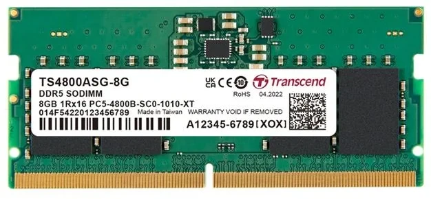 TRANSCEND 8GB JM DDR5 4800 SO-DIMM 1Rx16 1Gx16 CL40 1.1V RAM