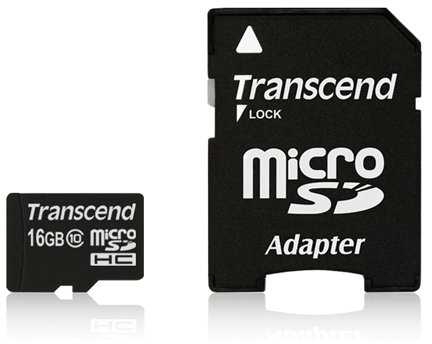 Atminties kortelė TRANSCEND 16GB micro SDHC kortelė, 10 klasė, su SD adapteriu