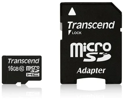 Atminties kortelė TRANSCEND 16GB micro SDHC kortelė, 10 klasė, su SD adapteriu