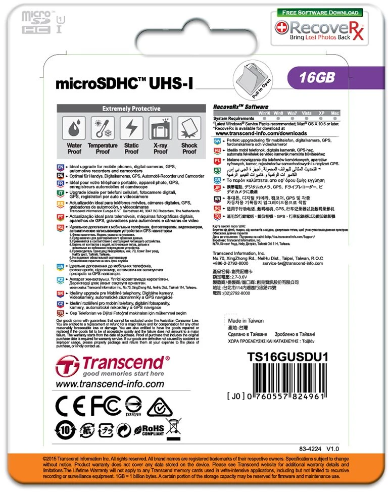 Atminties kortelė TRANSCEND 16GB Micro SDHC Class 10 UHS-I su adapteriu
