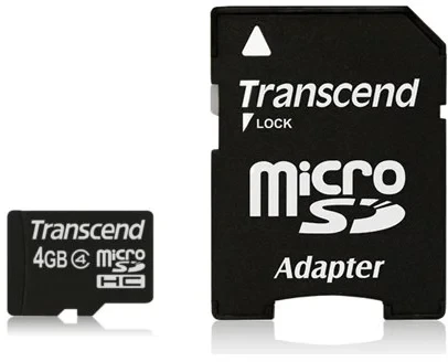Transcend Micro SDHC 4GB Class4 19/5 MB/s atminties kortelė + adapteris