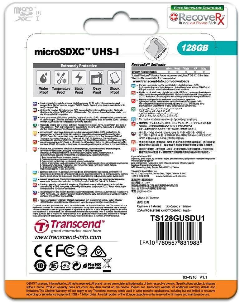 Atminties kortelė TRANSCEND Premium 128GB Micro SDXC UHS-I Class10 60MB/s MLC su adapteriu