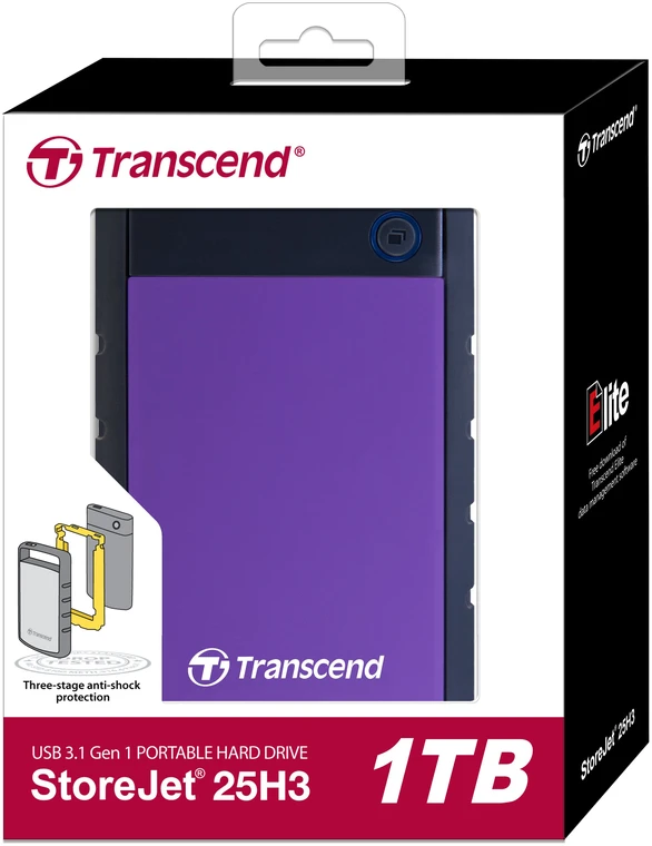 Išorinis kietasis diskas Transcend 25H3P 2.5'' 1TB USB3, Triguba smūgių slopinimo sistema