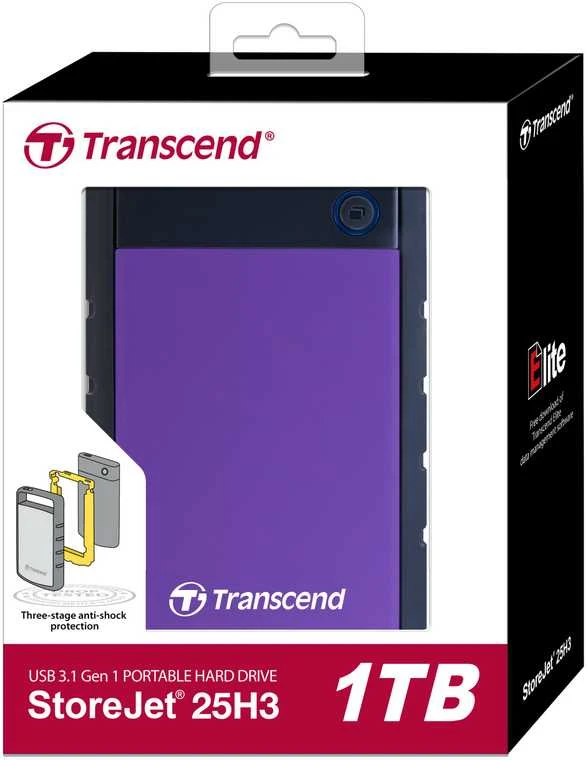 Išorinis kietasis diskas Transcend 25H3P 2.5'' 1TB USB3, Triguba smūgių slopinimo sistema