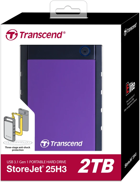 Kietasis išorinis diskas Transcend 25H3P 2.5'' 2TB USB3, Triguba smūgių slopinimo sistema