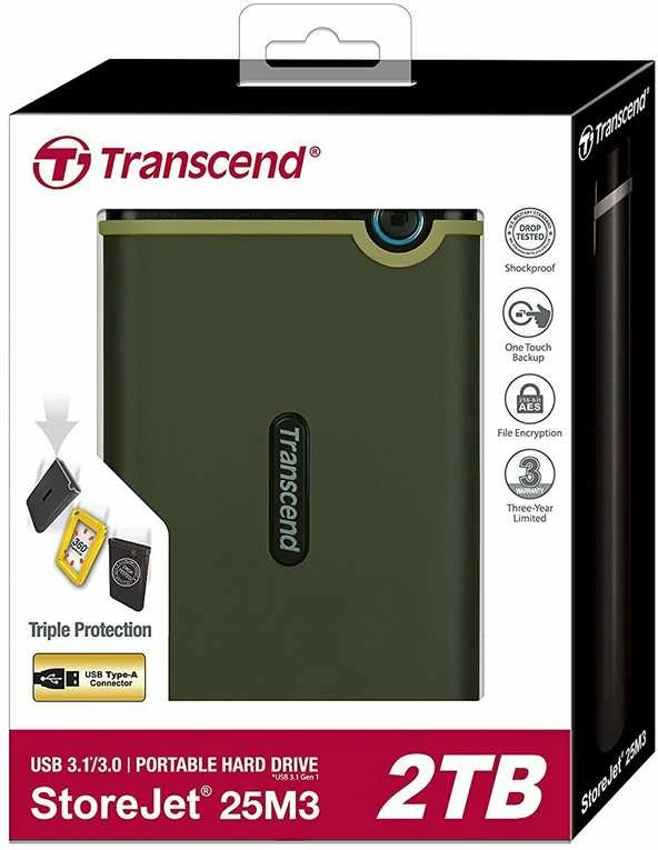 Kietasis diskas TRANSCEND 2TB StoreJet 25M3G USB 3.1 2.5 guminis dėklas su apsauga nuo smūgių, Military Žalias Slim