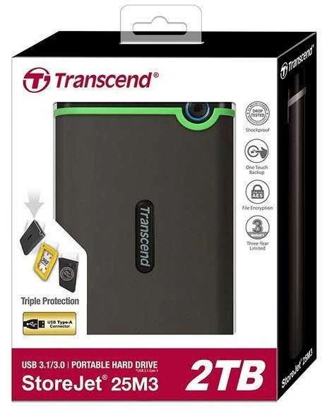 TRANSCEND StoreJet 25M3 2TB išorinis kietasis diskas, atsparus smūgiams