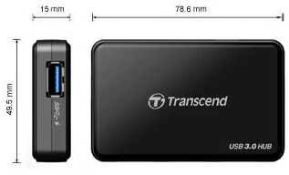 TRANSCEND USB 3.0-Hub su greito įkrovimo lizdu, skirtu oa de iPad Juodas