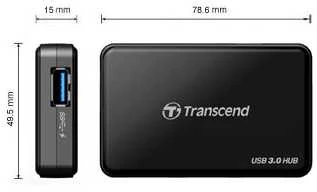 TRANSCEND USB 3.0-Hub su greito įkrovimo lizdu, skirtu oa de iPad Juodas