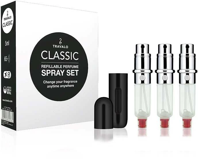 „Travalo Classic HD“ dovanų rinkinys Juodas (daugkartinis kvepalų purkštuvas 3 x 5 ml + dėžutė)