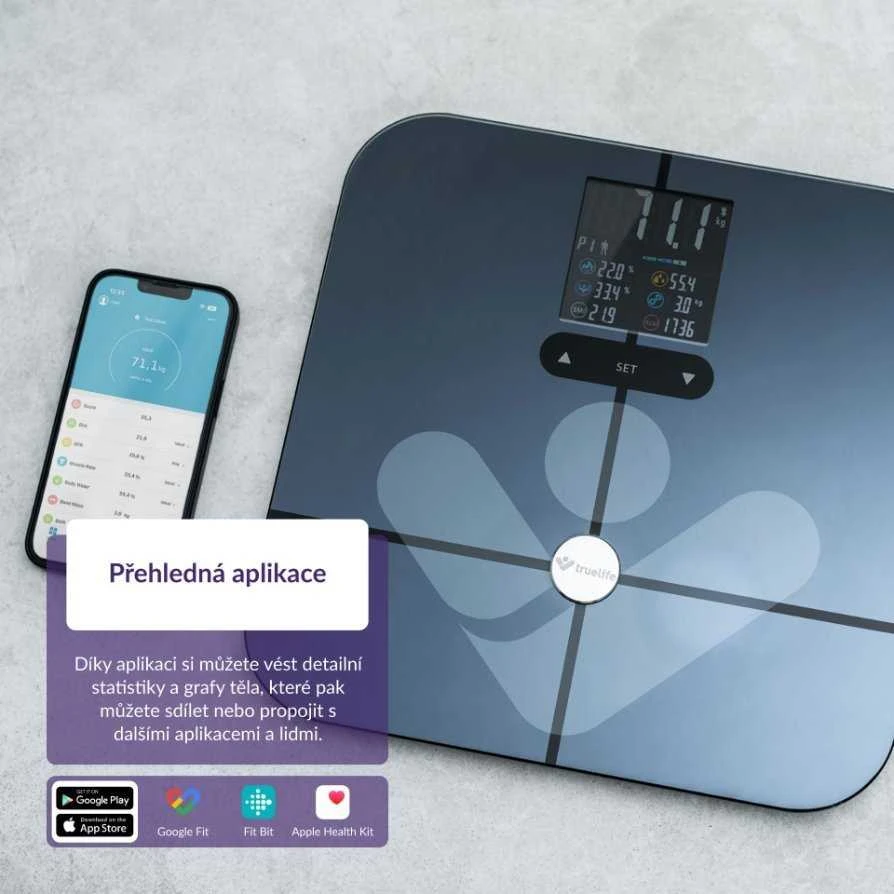 Svarstyklės TrueLife išmanioji technologija W7 BT juodos spalvos