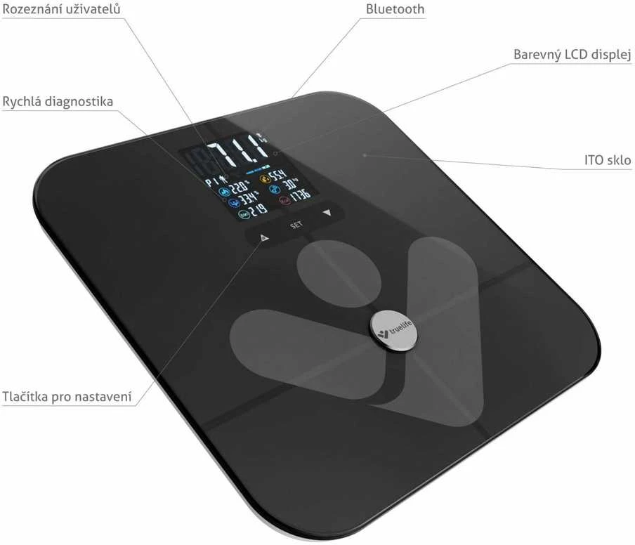 Svarstyklės TrueLife išmanioji technologija W7 BT juodos spalvos