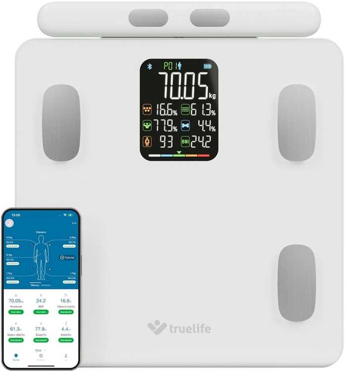 „TrueLife FitScale W8 BT Baltas“ – asmeninės diagnostinės „Bluetooth“ svarstyklės