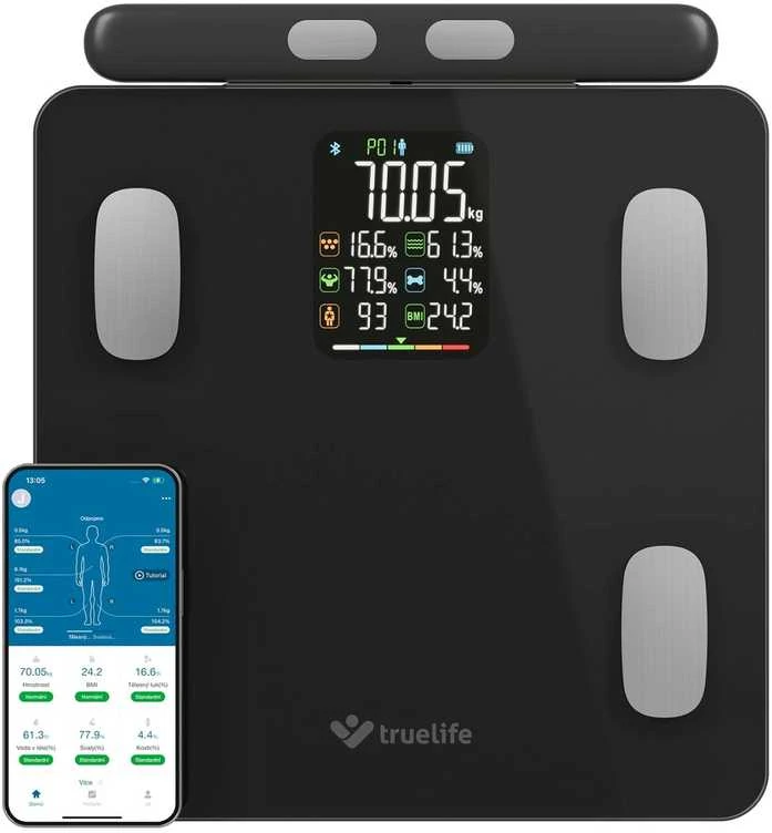 „TrueLife FitScale W8 BT Juodas“ – asmeninės diagnostinės „Bluetooth“ svarstyklės