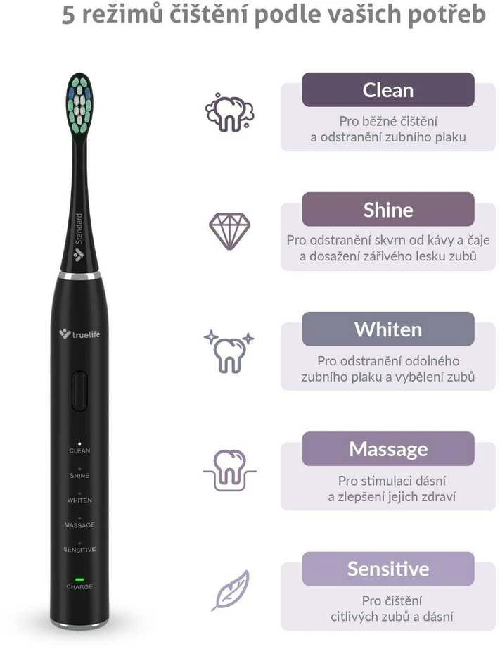 TrueLife SonicBrush Clean30 Juodas Adult Oscillating dantų šepetėlis