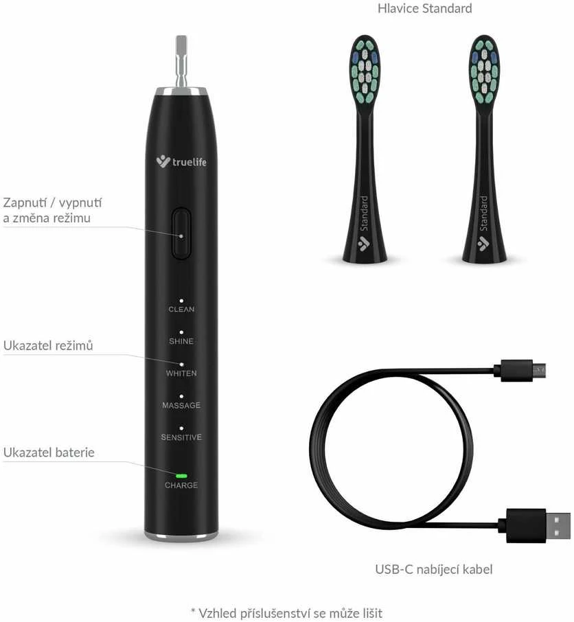 TrueLife SonicBrush Clean30 Juodas Adult Oscillating dantų šepetėlis