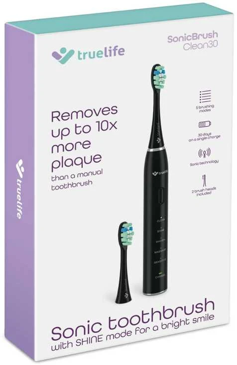 TrueLife SonicBrush Clean30 Juodas Adult Oscillating dantų šepetėlis