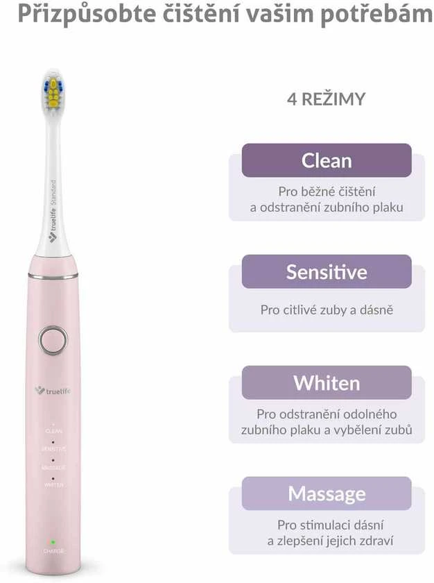 TrueLife SonicBrush Compact rožinis su režimų aprašymu