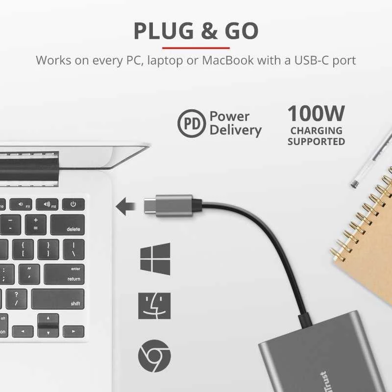Trust Dalyx USB 3.2 Gen 1 (3.1 Gen 1) Type-C Aliuminio, Juodas
