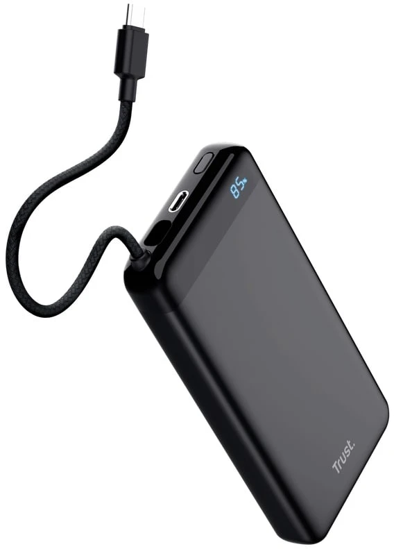 TRUST Fiera išorinė baterija, 20000 mAh, su laidu, 2x USB-C, juoda