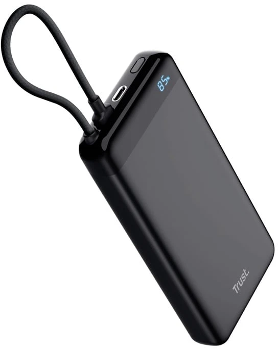 TRUST Fiera išorinė baterija, 20000 mAh, su laidu, 2x USB-C, juoda