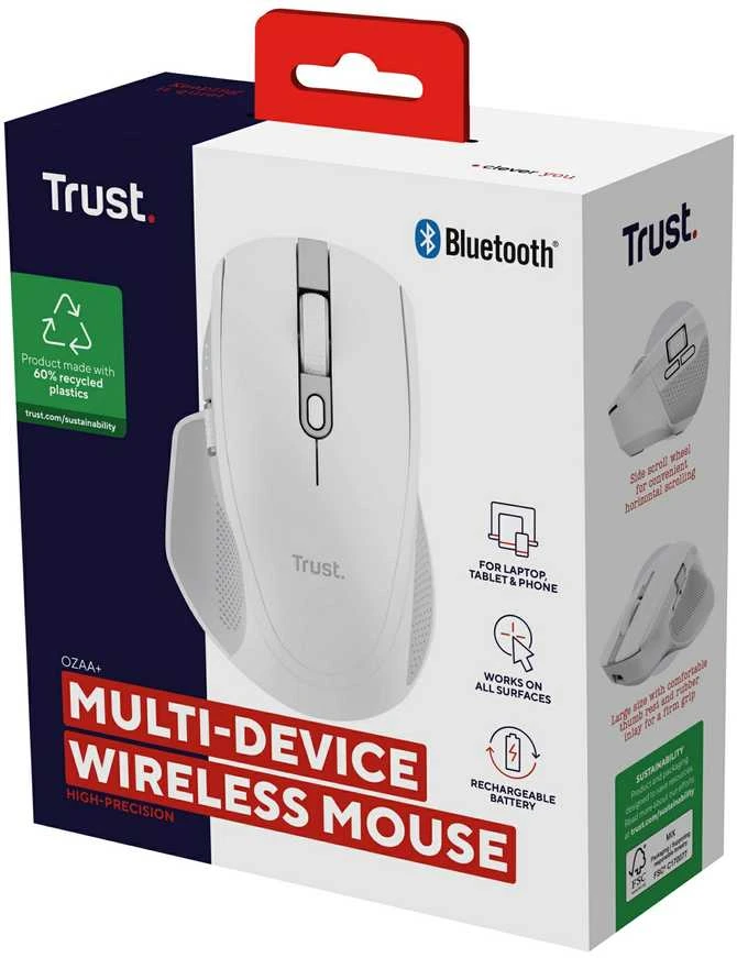 Trust Bevielė pelė OZAA+ Multi-Connect balta