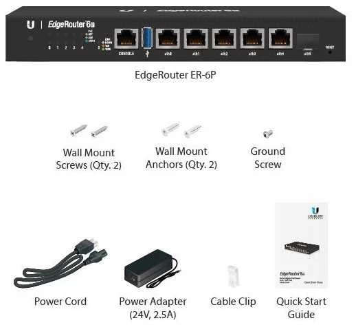 Maršrutizatorius Ubiquiti „EdgeRouter“ 6P Ethernet (RJ-45) jungtys, 4 branduolių MIPS64 | Ubiquiti | „EdgeRouter“ 6P